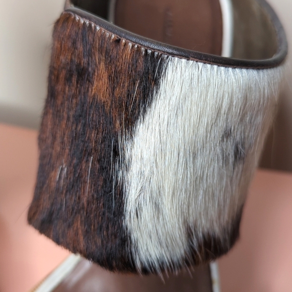 All Saints Leather Calf Hair Hepworth Sandals Platform Cork Wedge 40/10 - Picture 14 of 15